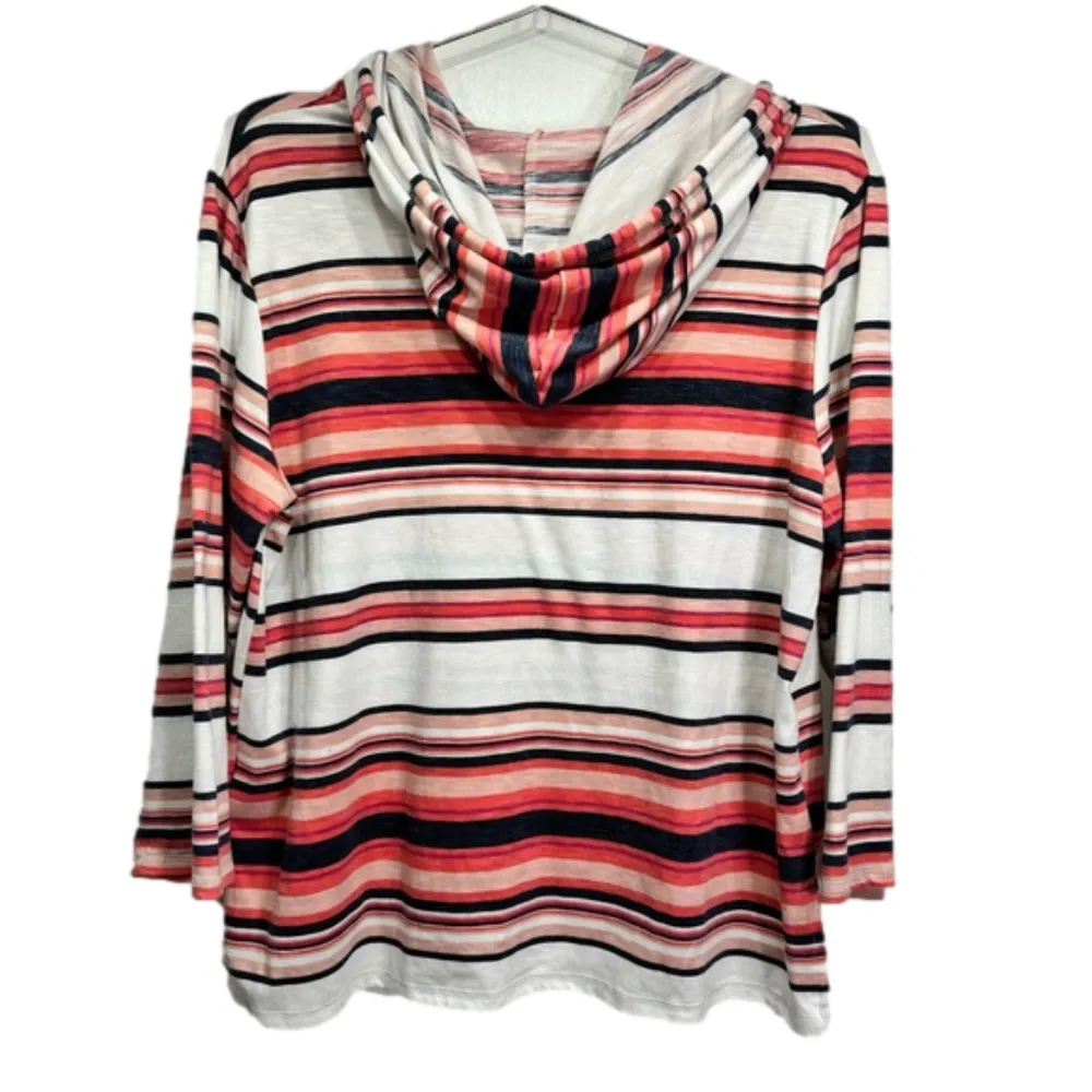 Wallflower Lightweight Coral Black & Cream Striped Hoodie Size Extra Large - Image 3