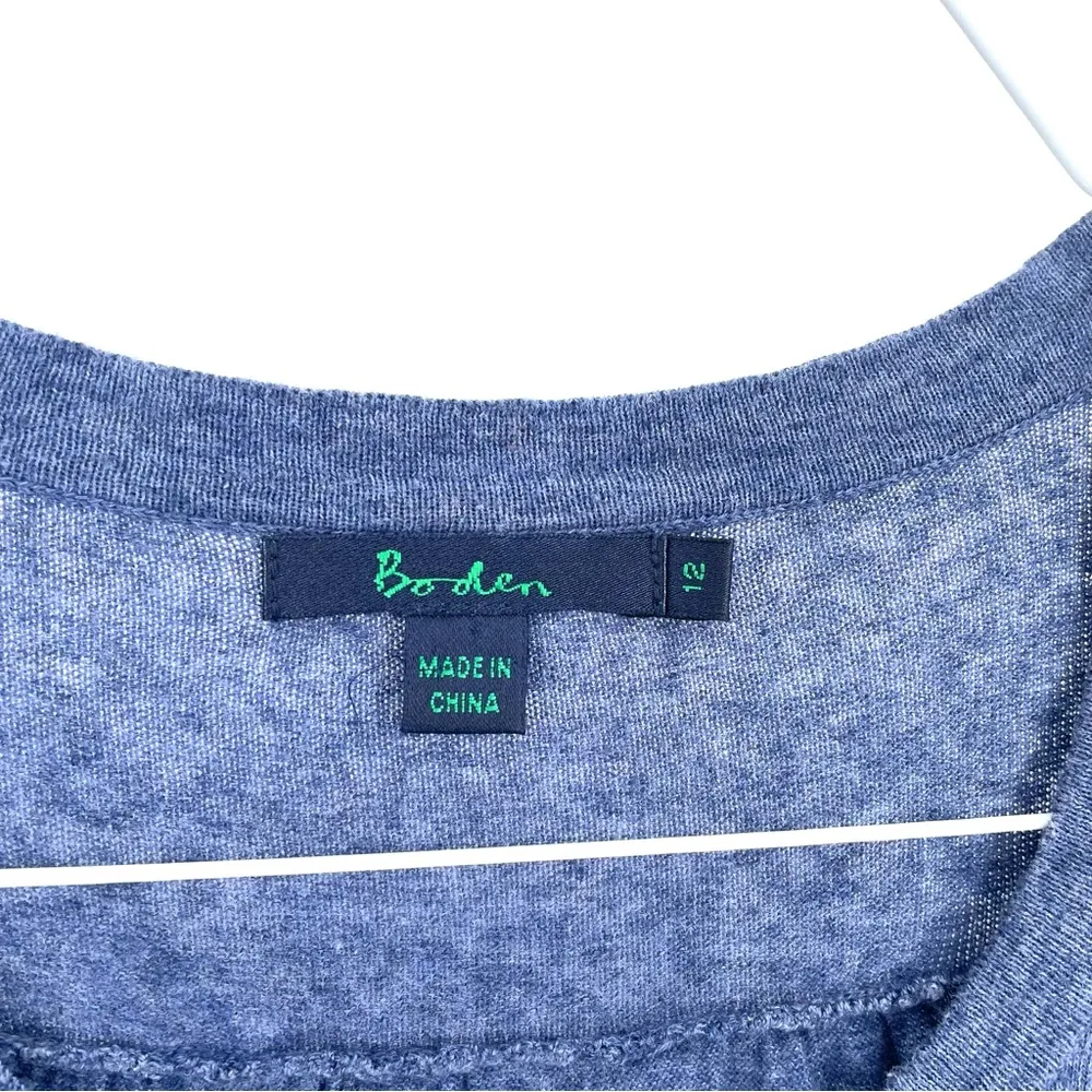 BODEN Blue Linen Short Sleeve Ruffle Quarter Button down Shirt Size 12 - Image 5