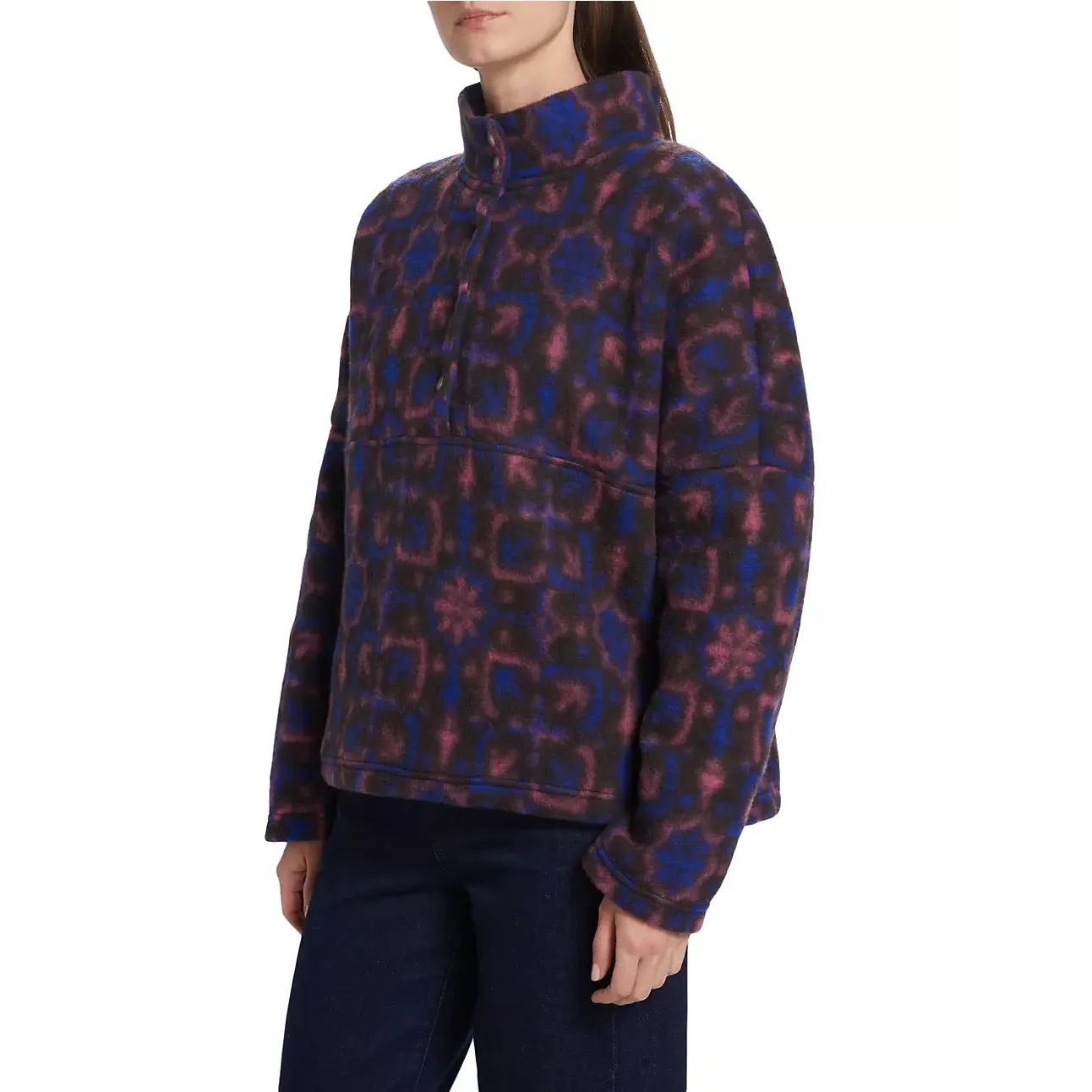 Xirena Womens Geometric Print Caden Half Snap Cozy Wool Blend Fleece Jacket XS‎ Blue - Image 3