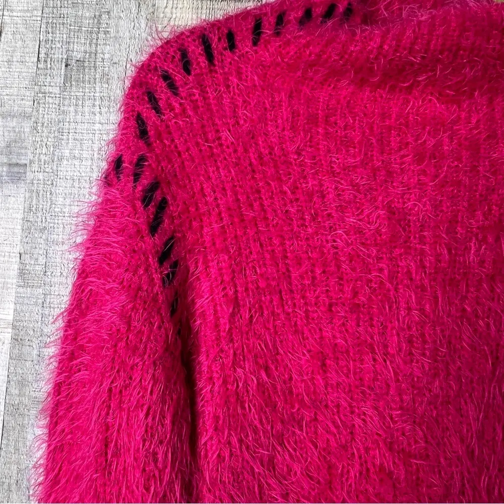 1. State XXS Rapture Pink Black Lace Whip Stitch Long Sleeve Mock Neck S… - Image 7