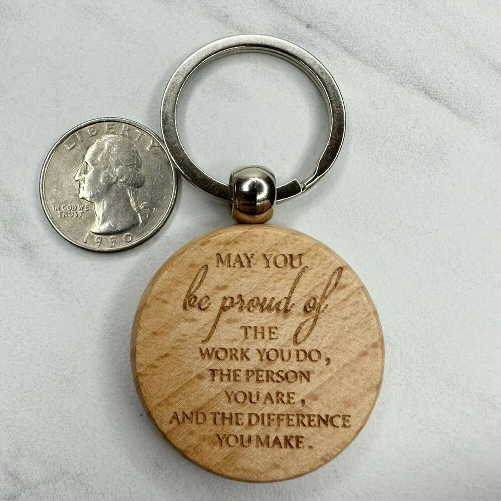 Be Proud of the Person You Are Wooden Keychain Keyring Silver - Image 3