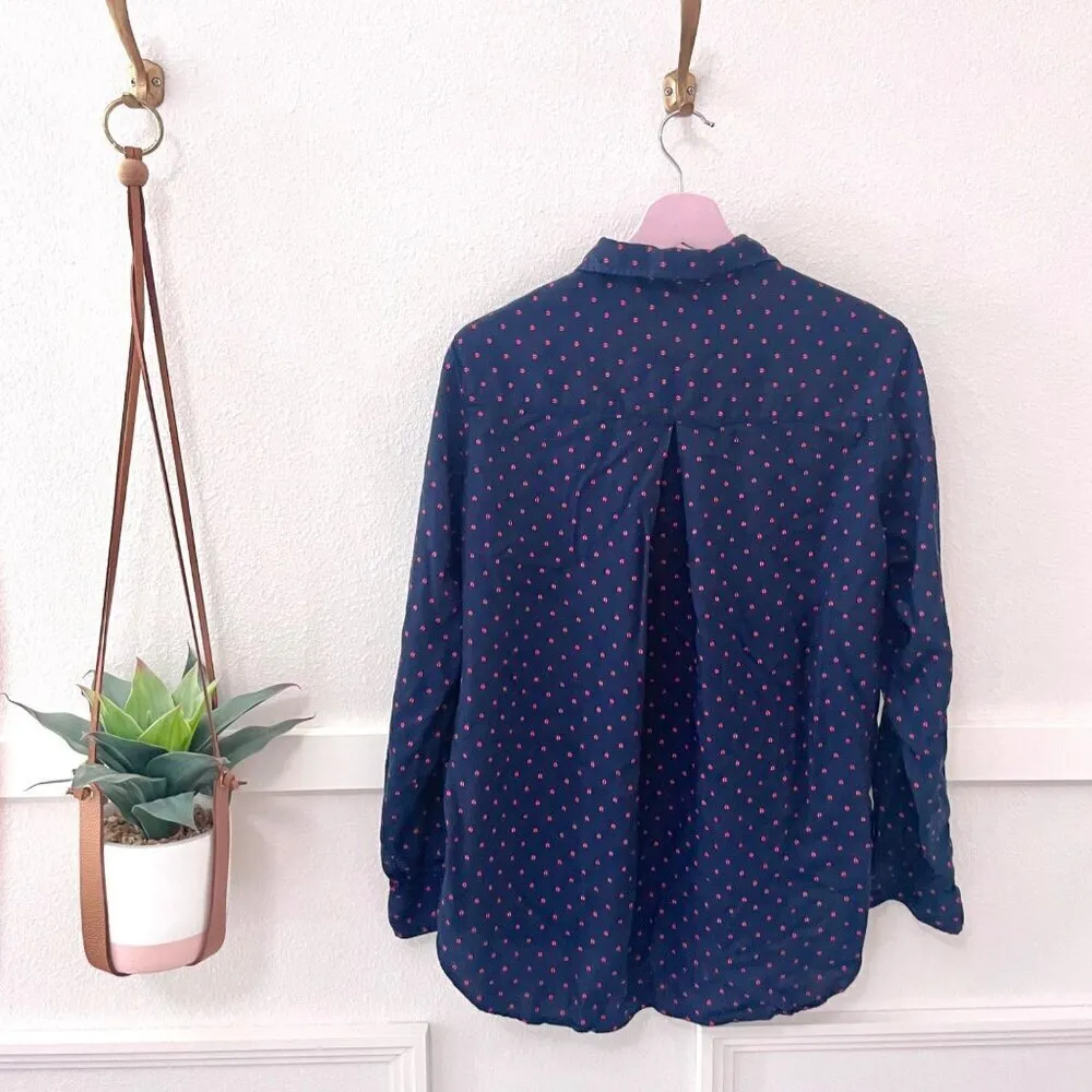 Anthropologie Grayson Navy Red Ladybug The Hero Long Sleeve Button Front Top S - Image 6