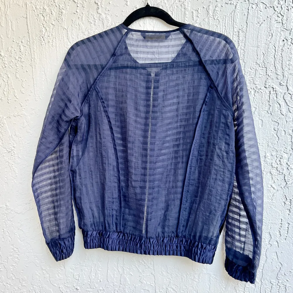 Zara Striped Organza Long Sleeve Full Zip Bomber Sheer Jacket Navy Womens Medium - Image 7