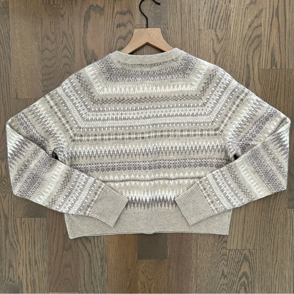 EUC White + Warren Warm Neutral Cashmere Fair Isle Cardigan Sweater Tan Cream M Size M - Image 7