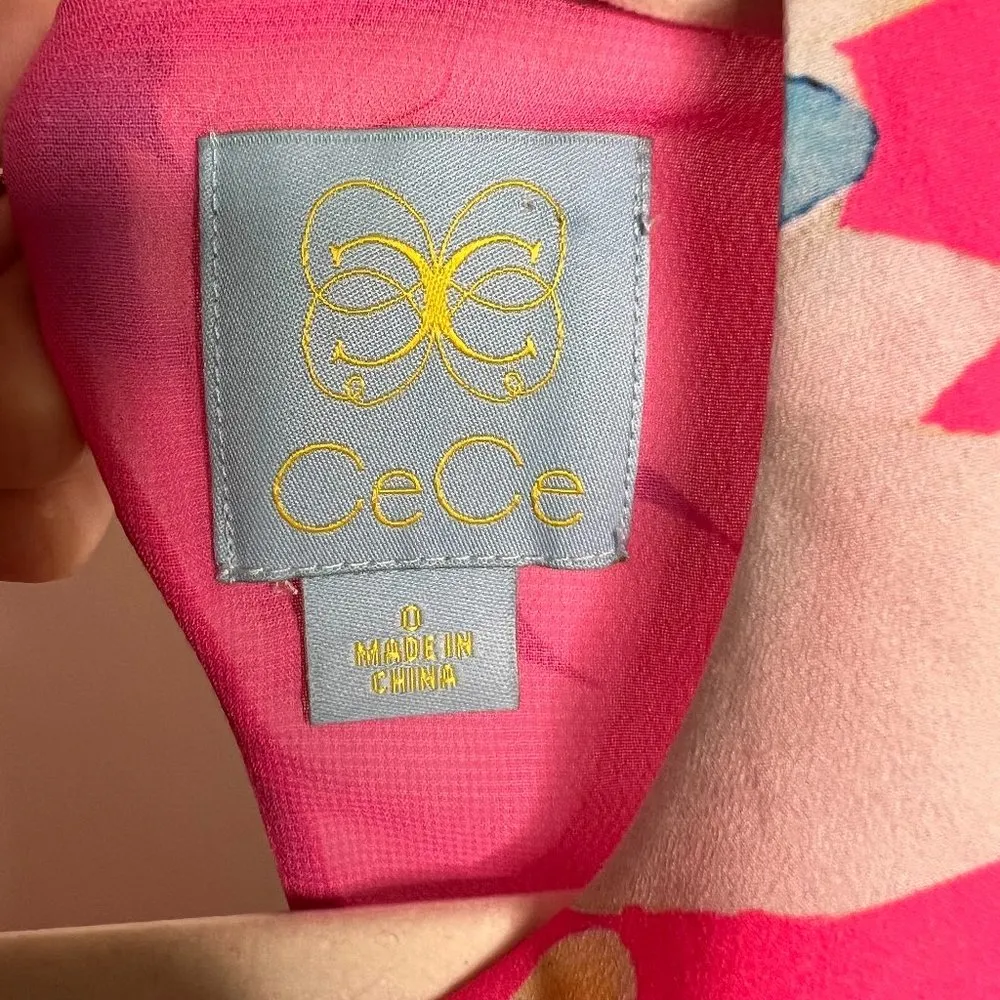 CeCe Pink Floral Tank Dress with Key Hole Back, Sz 0,  Wedding Guest Dress - Image 3