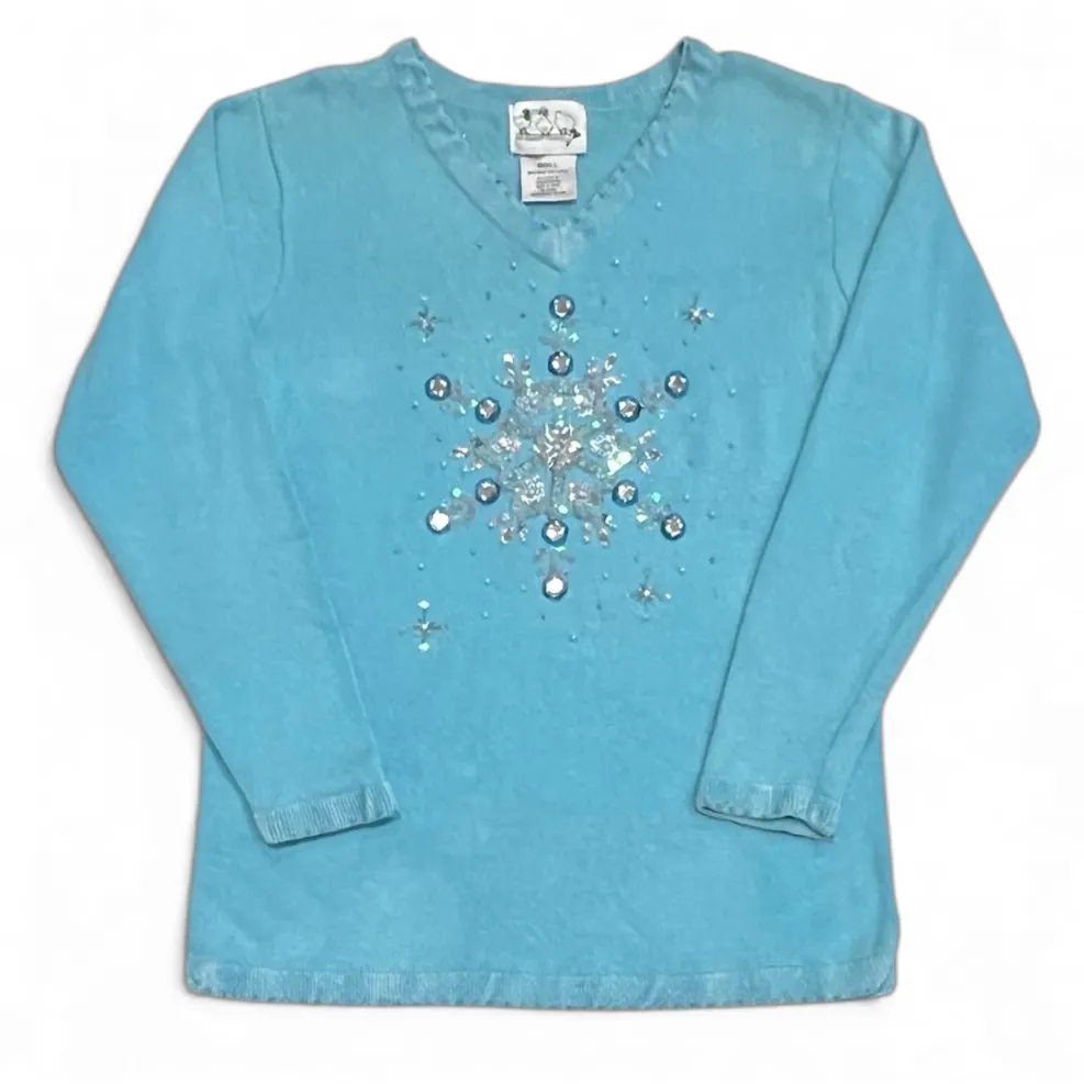 Quacker Factory Light Blue Sequins and Rhinestones Snowflakes Sweater Size Small - Image 11