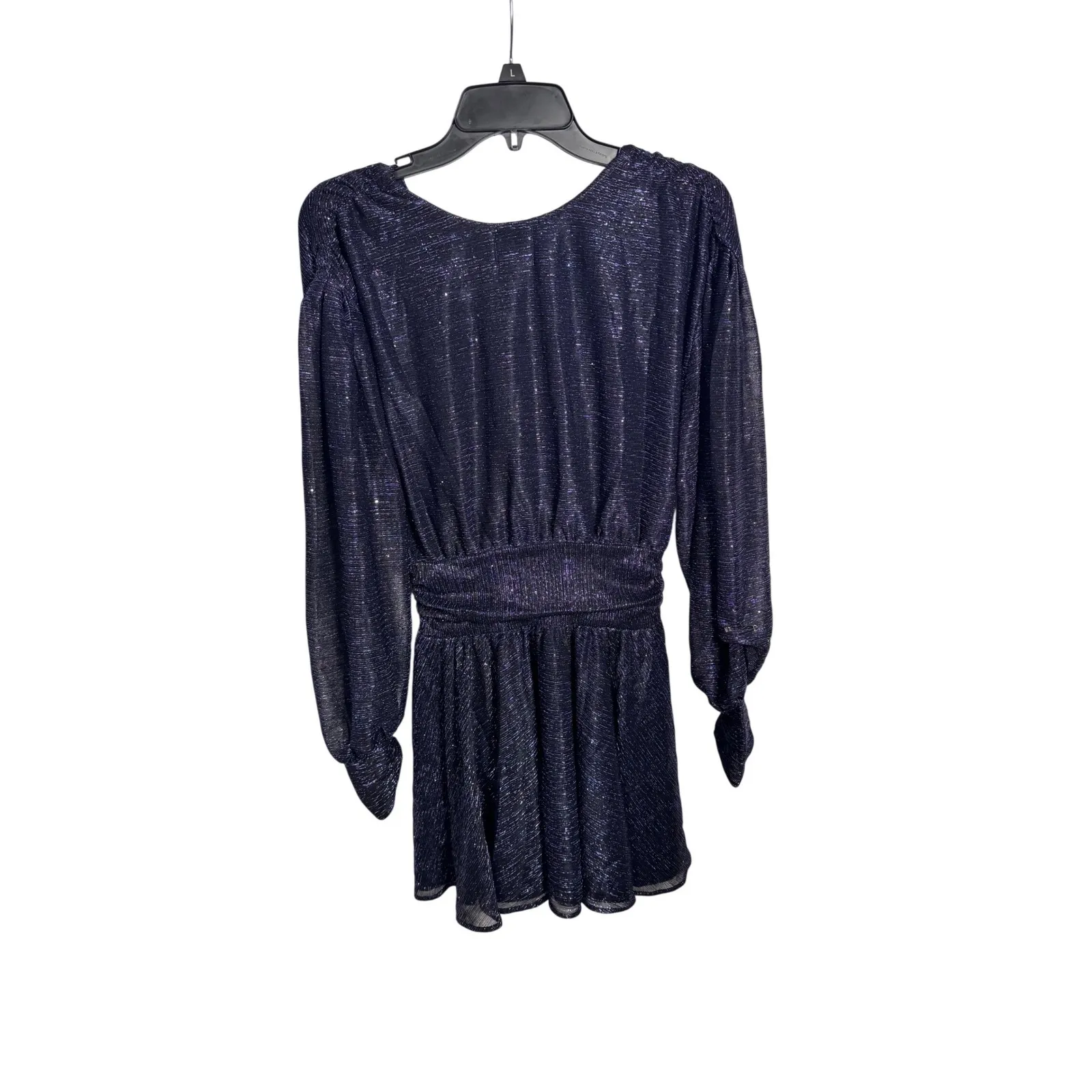 MISA Los Angeles Navy Blue Sparkle Long Sleeve Wrap Mini Dress XS - Image 4