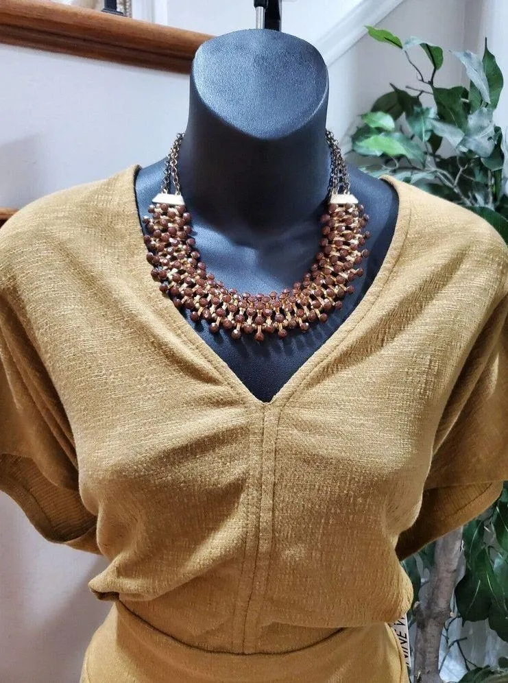 Nine West Alderwood Brown Polyester Blend V-Neck Short Sleeve Casual Romper 2XL - Image 2