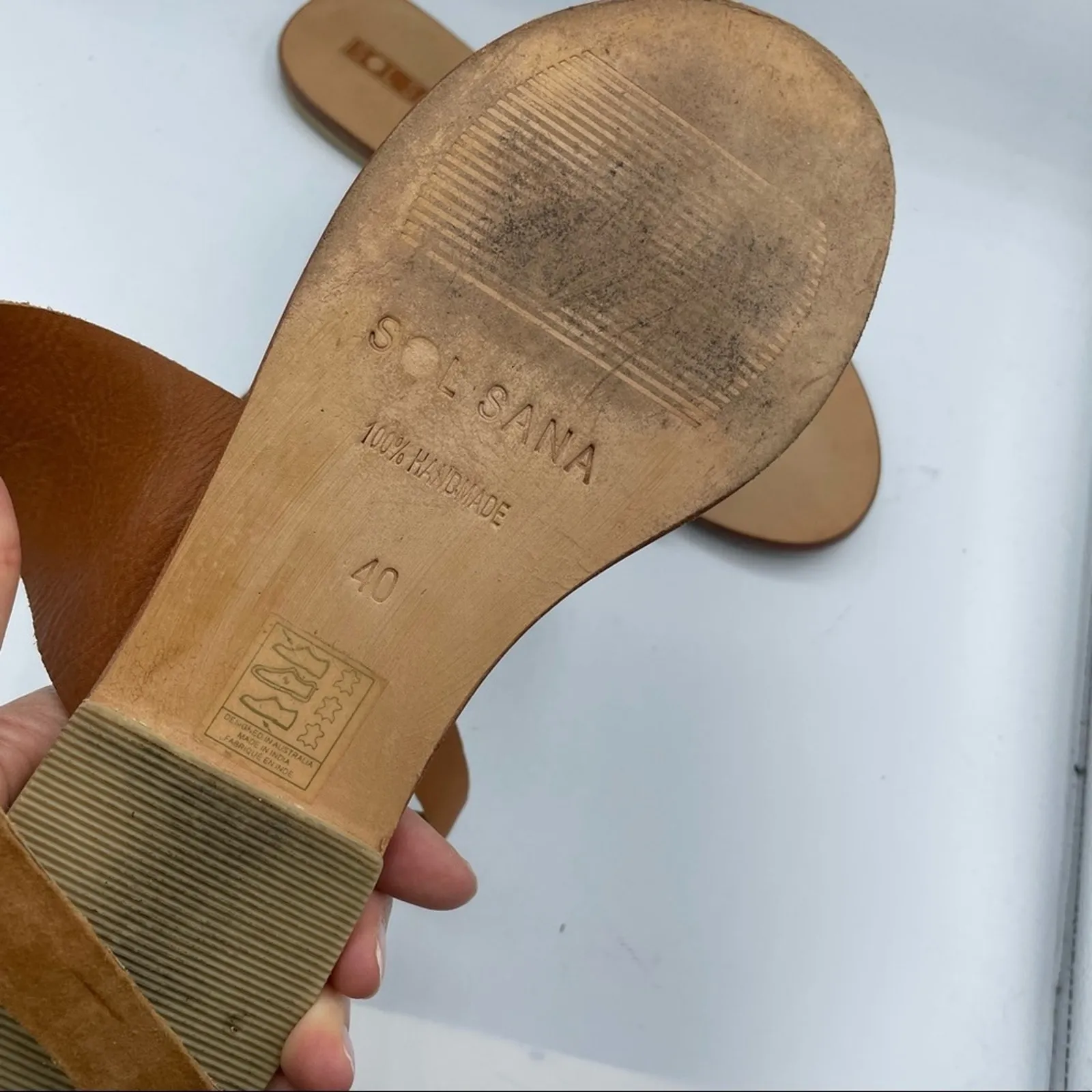 Revolve Sol Sana Tan Leather Minimalist Sandals Womens 40 Strappy Flats Beachy - Image 8