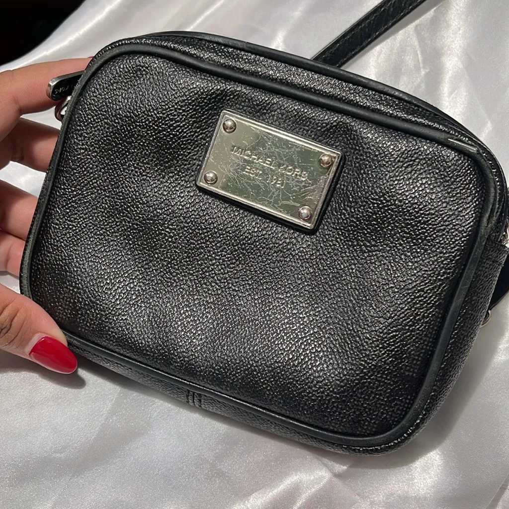 Michael Kors Collection Black Crossbody Bag with Silver Accents - Image 3