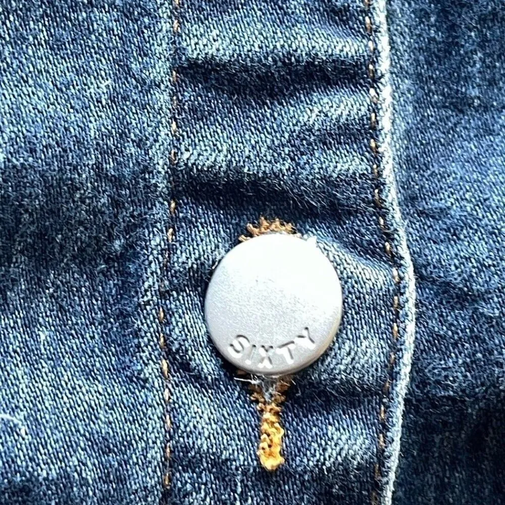 Vintage Miss Sixty Denim Jacket Women’s Sz Large Blue Distressed Made In Italy - Image 4