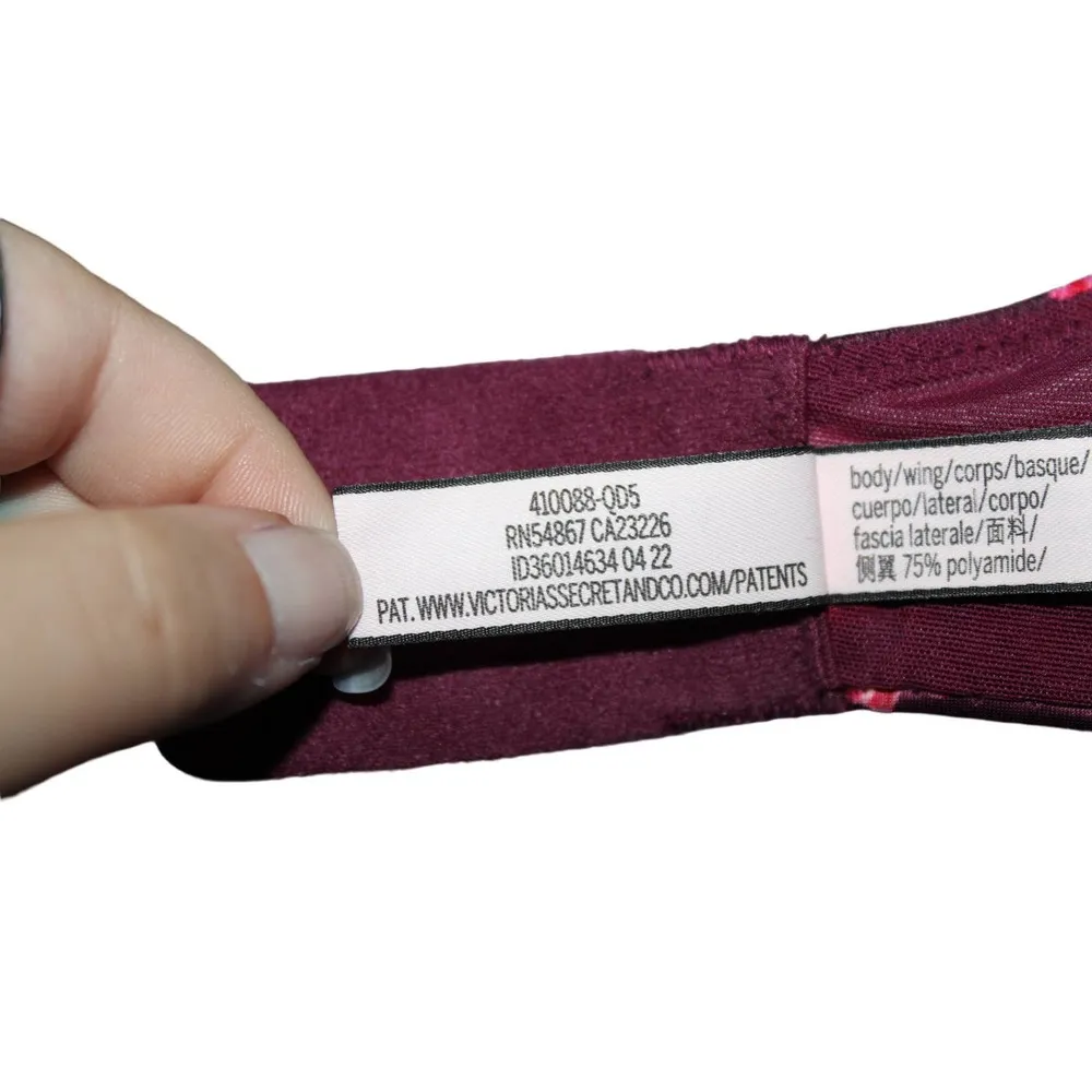 Women's Victoria's Secret Dream Angels Push-Up Bra Red Pink Floral Bra Size 34DD - Image 4