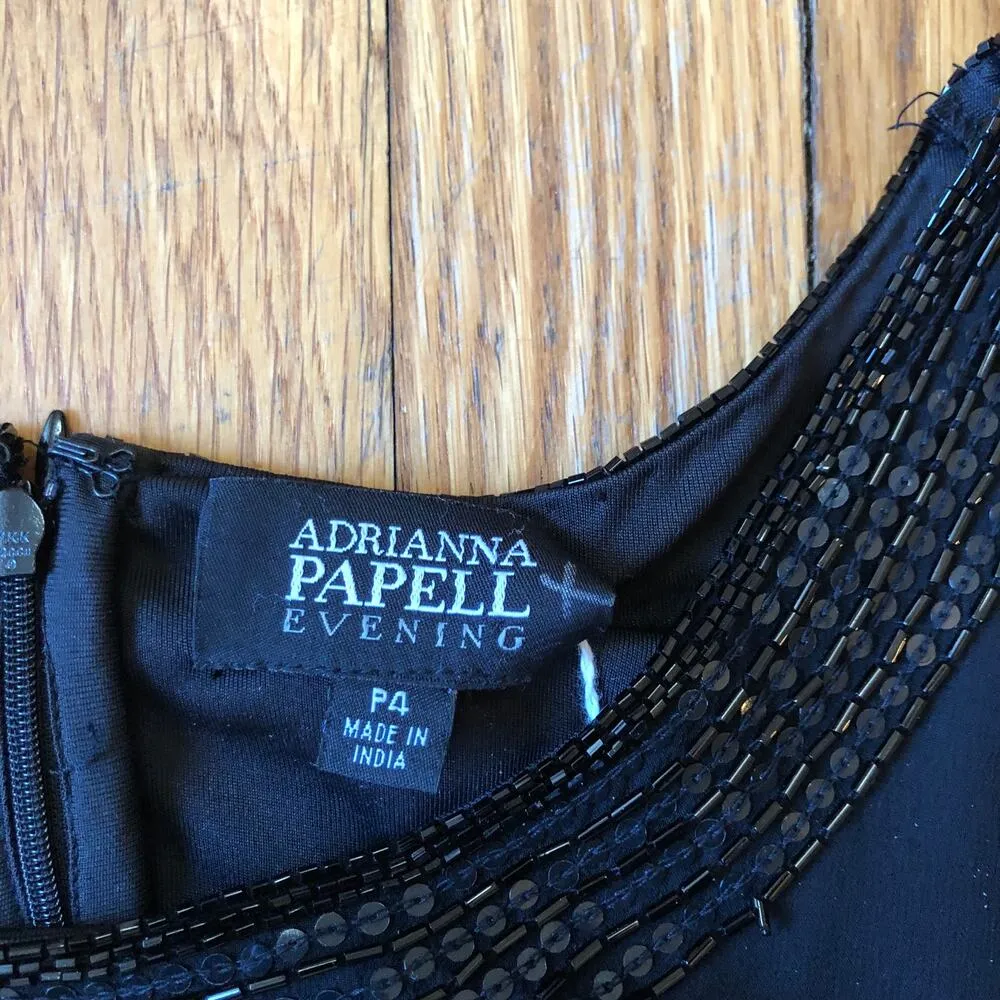 Adrianna Papell EUC Women's Black Beaded Silk Cocktail Dress Size 4P - Image 5