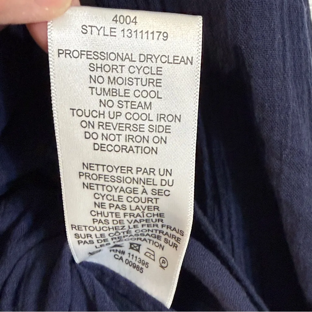 Tory Burch | Kinsley Navy Blue & White Floral Embroidered Top Blouse Keyhole MED - Image 7