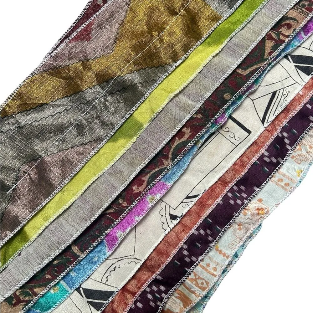 Indian Sari Patches Reversible Scarf, Colorful Striped Scarf - Image 3