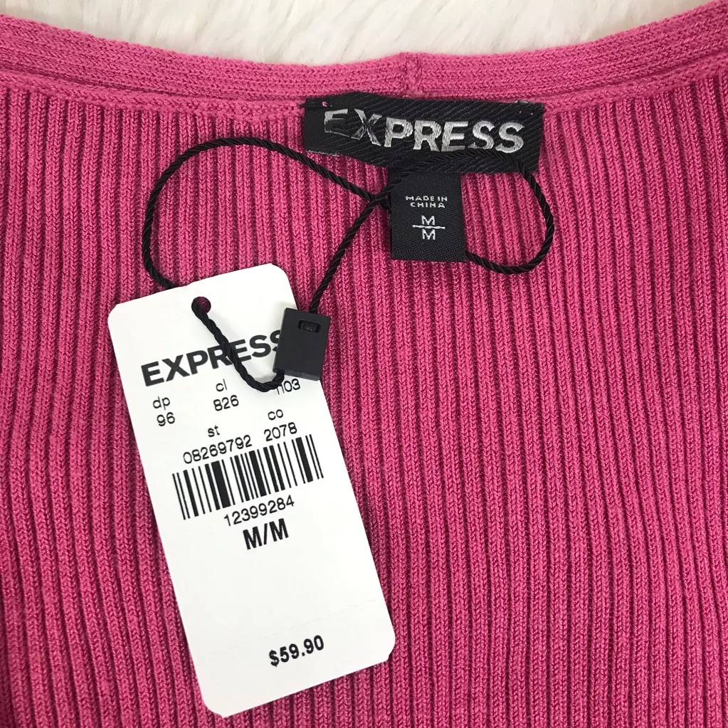 EXPRESS Pink Low Cut Cutout Sweater Top Cold Shoulder Bell Sleeve Medium New‎ - Image 4