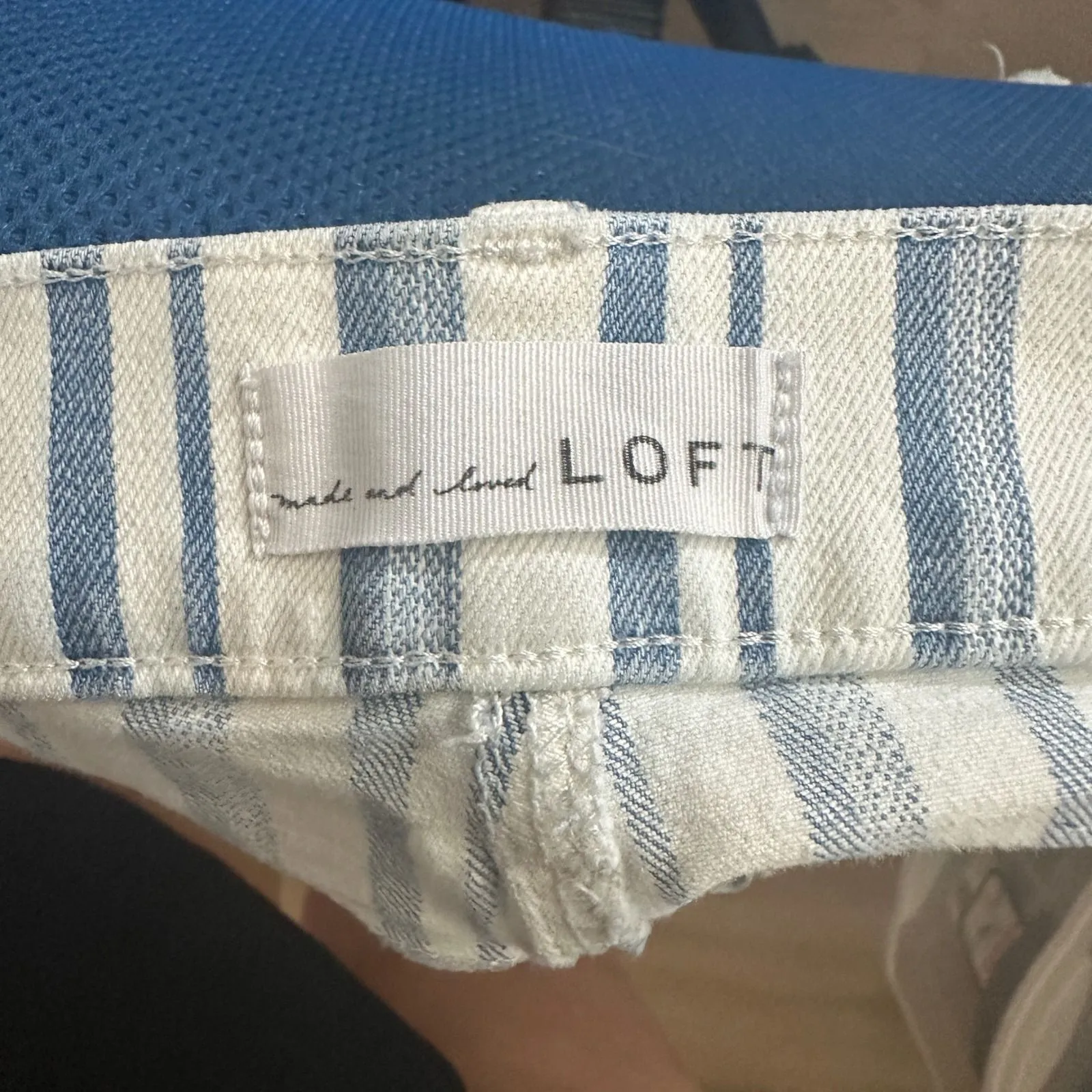Made And‎ Loved Loft Denim Shorts 31/12 Blue White Striped Denim Cut Off Shorts - Image 9