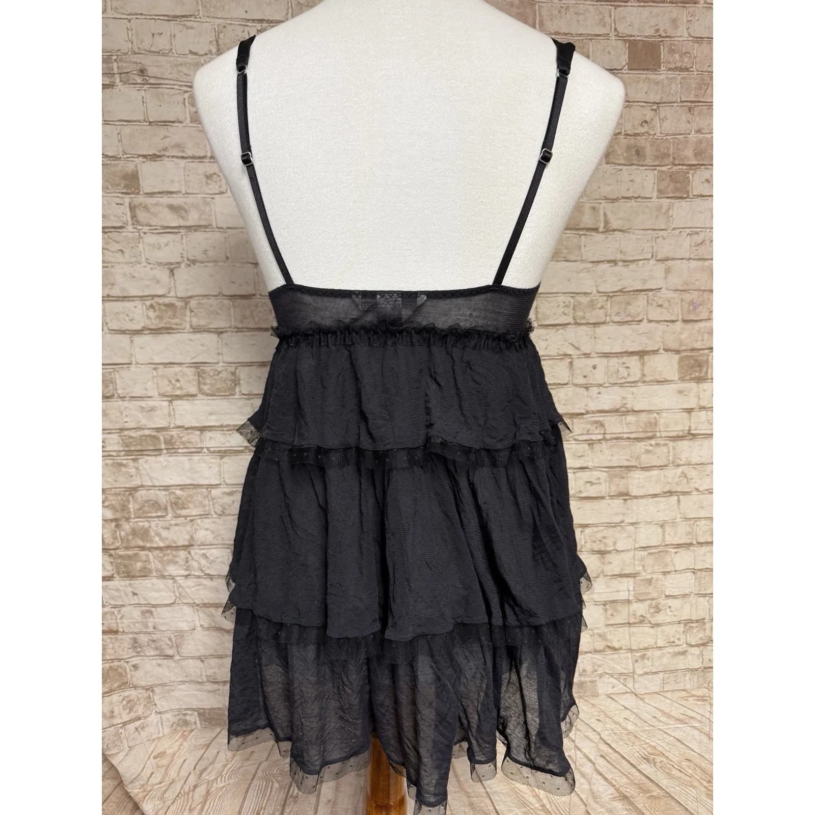 Victoria's Secret Sz M Black Lace Babydoll Chemise Teddy Sheer Riffle Whimsigoth - Image 5