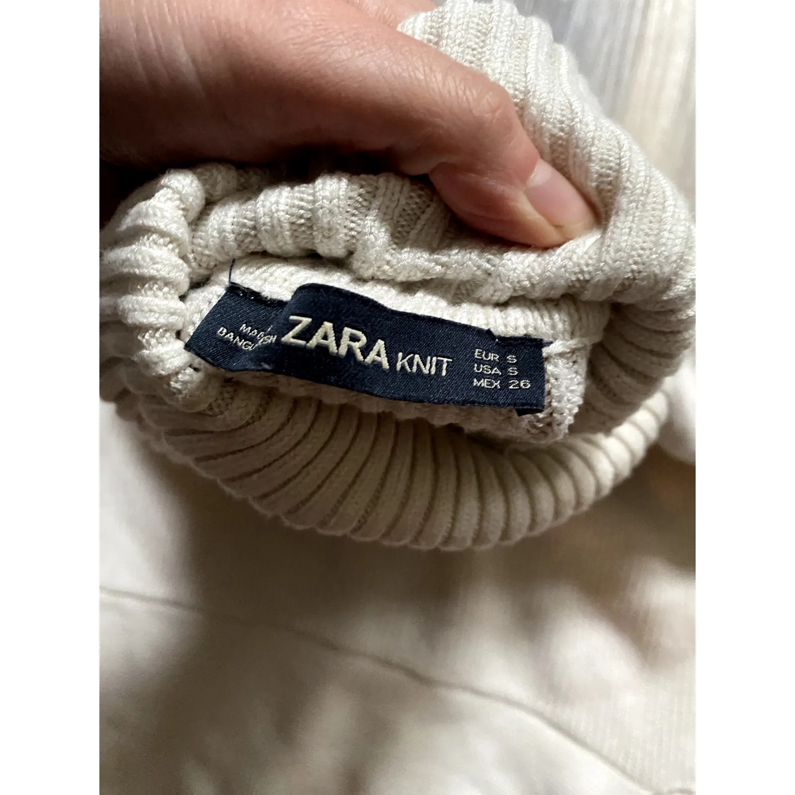 Zara‎ Chunky Knit Cream Turtleneck Crop Sweater Small 90s Retro Heritage Preppy - Image 5