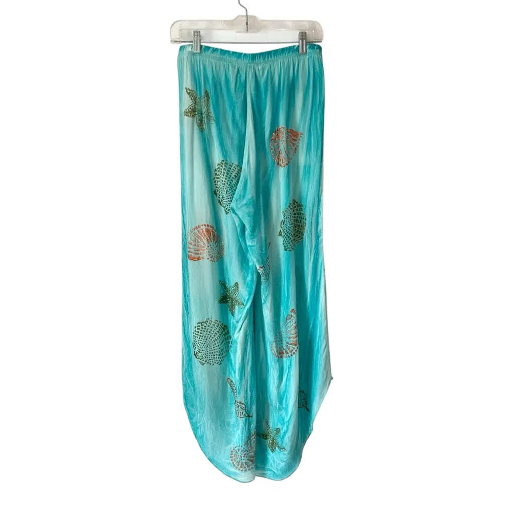 Soft Surroundings Blue Batik Seashell Print Loose Pull On Pants size small - Image 2