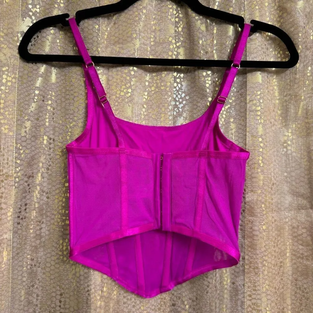 Sofia Intimates Bright Pink Magenta Fuchsia Mesh Corset Bustier XS Pink - Image 2