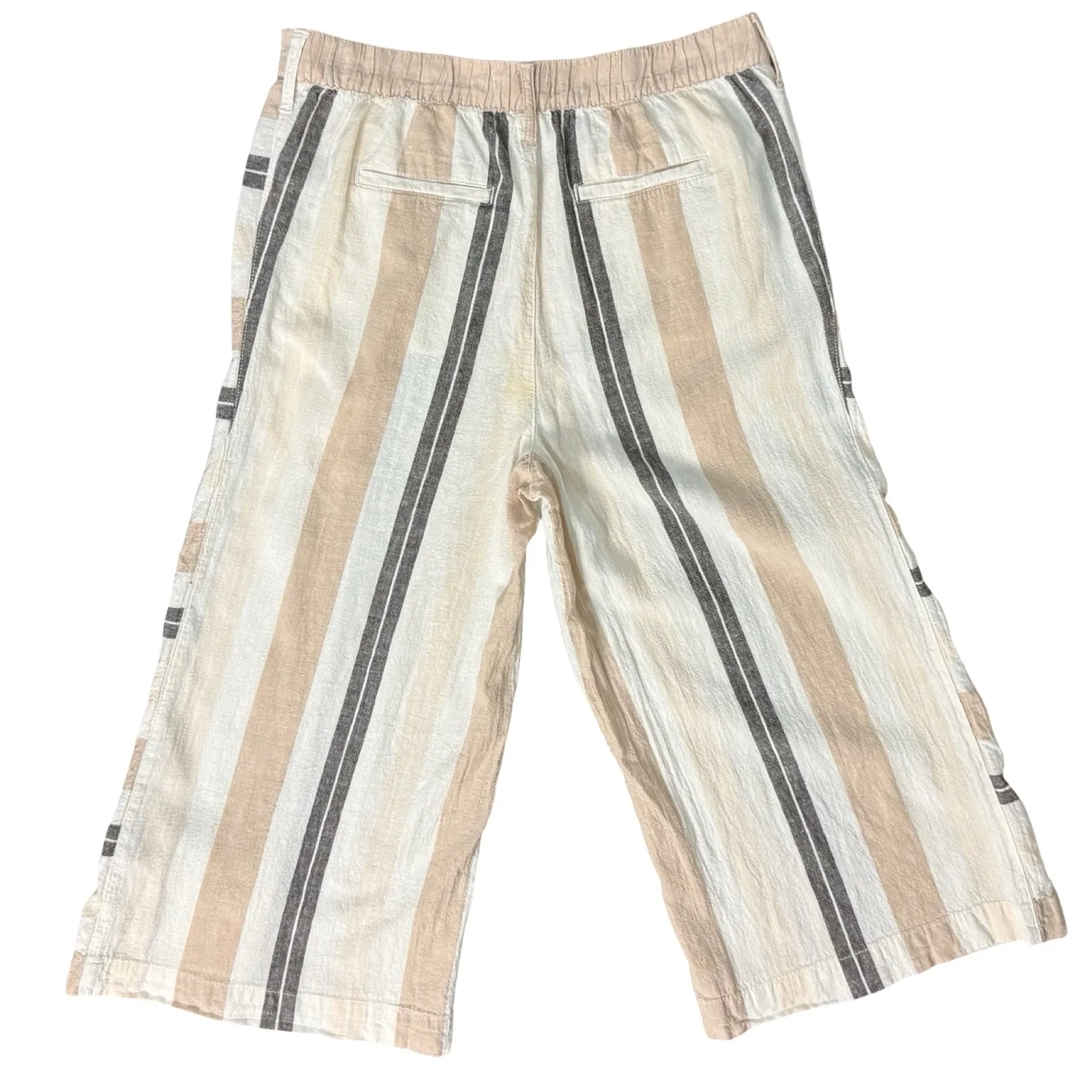 Anthropologie Beige Black White Neutral Stripe Linen Blend Wide Leg Pants size M - Image 10