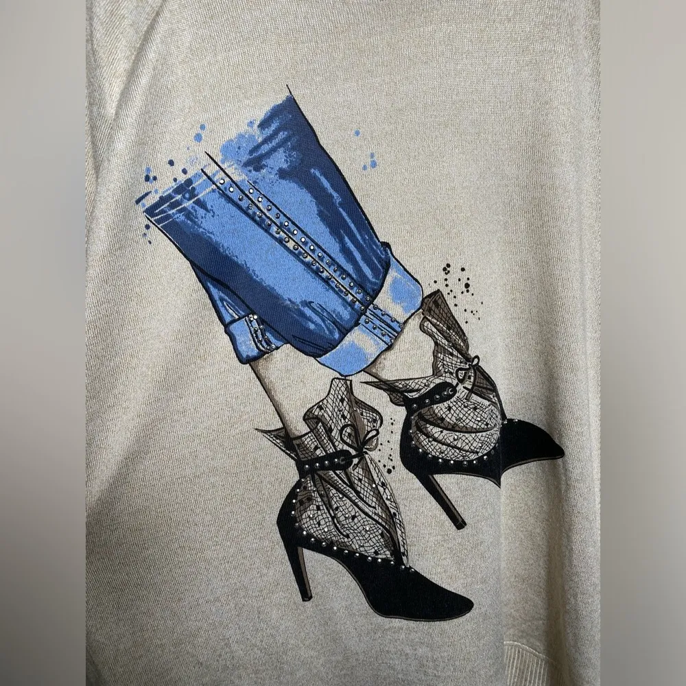 Love & Lace Plus Size Womens Short Sleeve Bejeweled Stilettos Fashion Tunic 1X Blue - Image 4