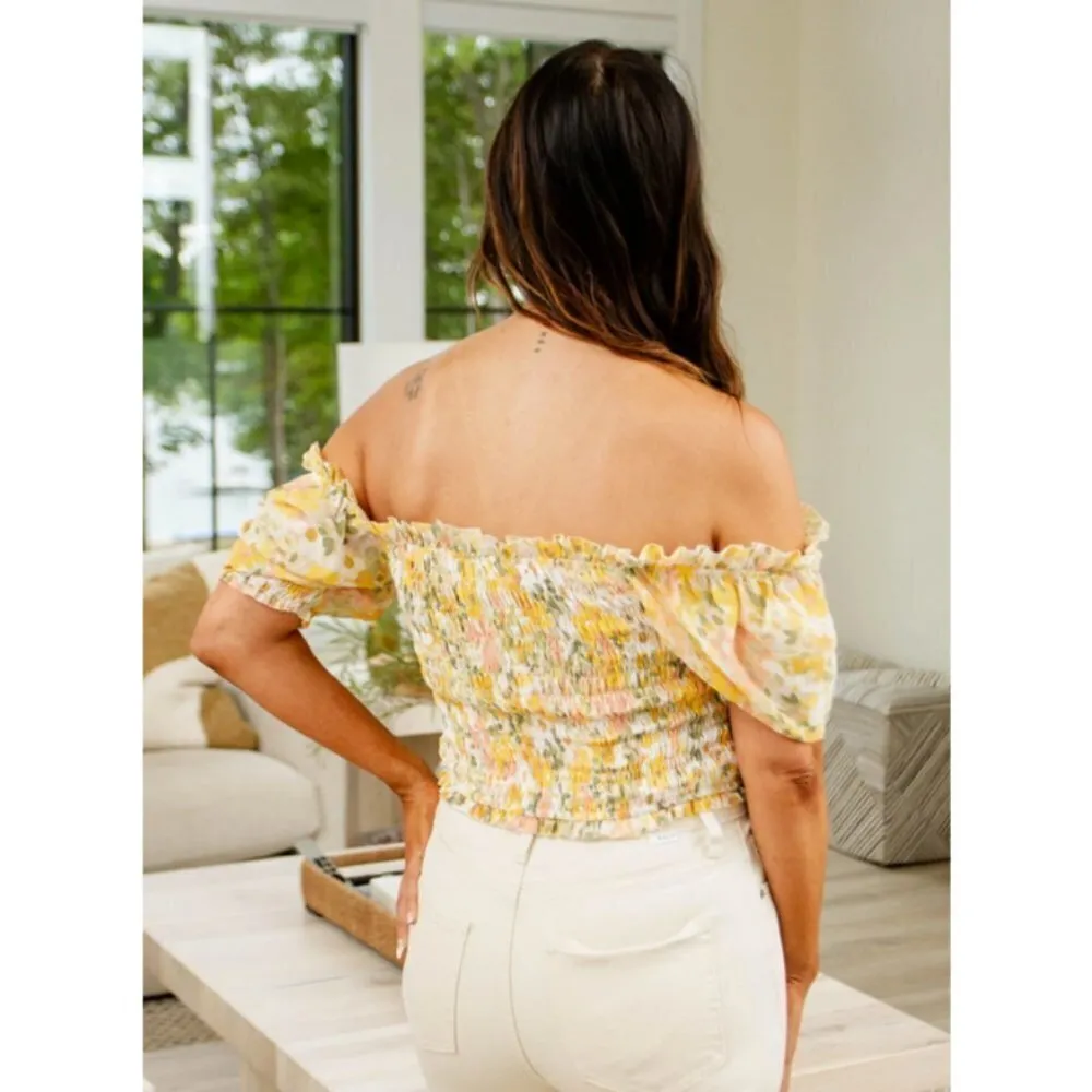 💕ASTR💕 Floral Smocked Half Sleeve Top ~ Yellow Pink Floral Print Large L NWT - Image 9