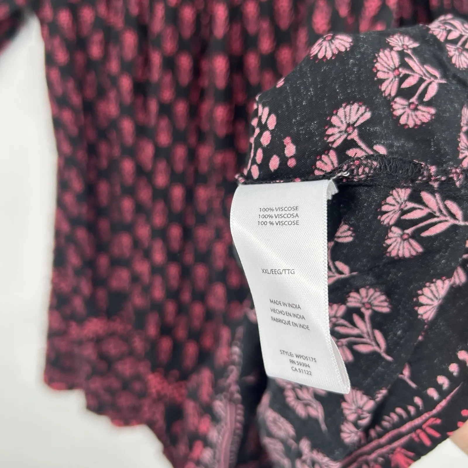 Beach Lunch Lounge Boho Peasant Dress Black Pink Floral Balloon Sleeves Size XXL - Image 9