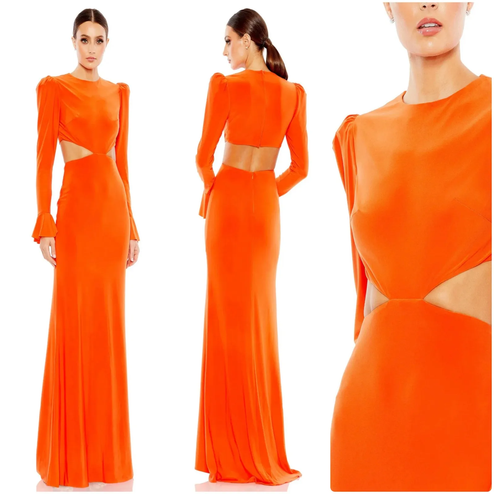 Mac Duggal 67944 Long Sleeve Column Gown Dress Orange size 2 UB - Image 2