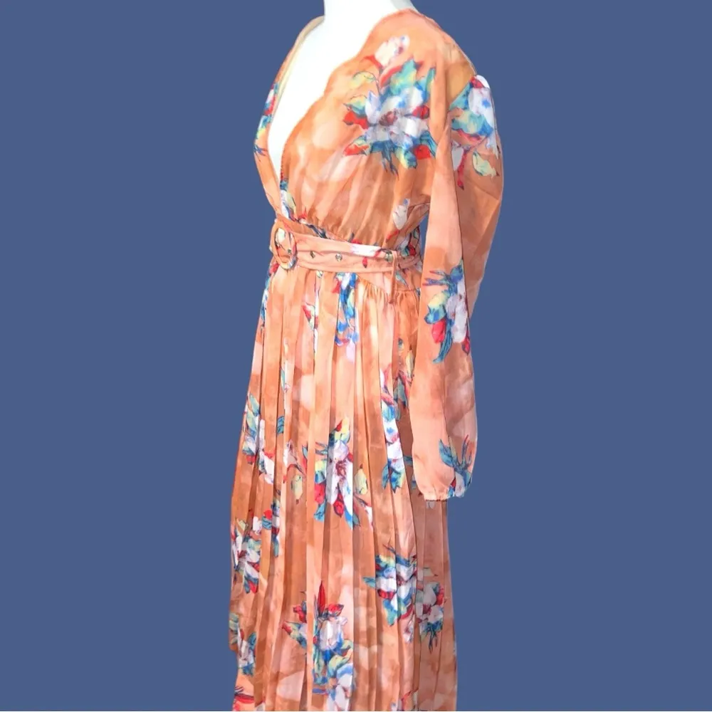 Floral Maxi Dress in Orange and Blue Size XL - Image 10