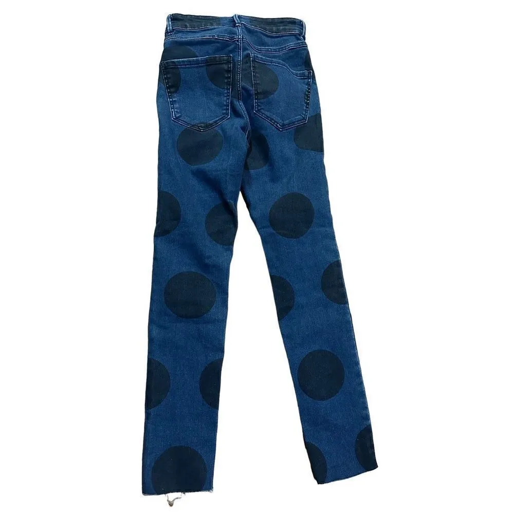 Zara Trafaluc Slit Knee Jegging Jeans Women's Size 00 Raw Hem Polka Dot - Image 3