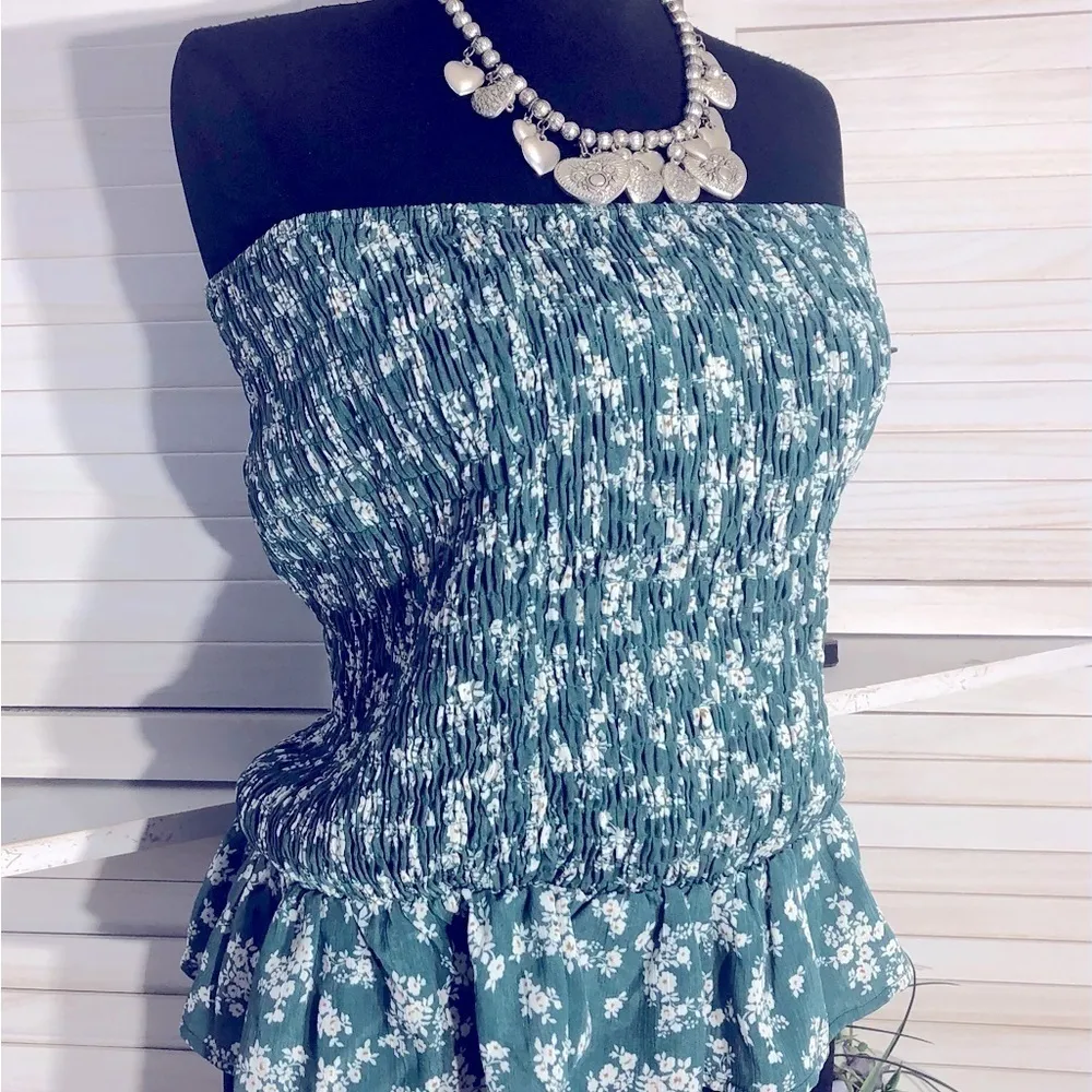 Shein Strapless Chiffon Ruffled Floral Top XS - Image 6