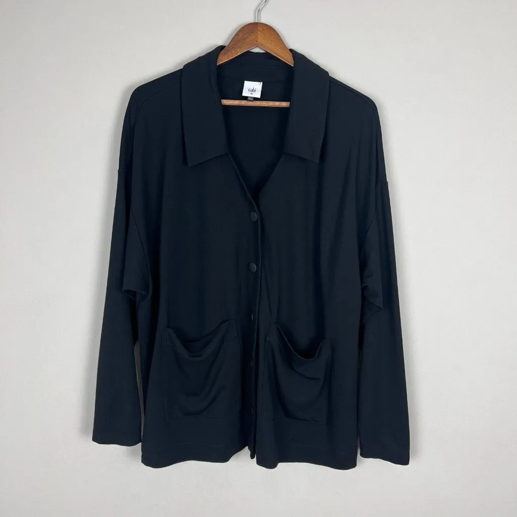 Cabi Elemental Topper Jacket‎ XL Black Snap-Button V-Neck Shacket Stretch 6253 - Image 10