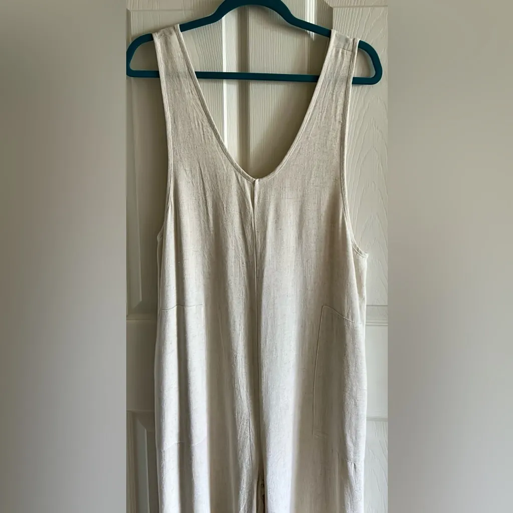JODFIL Women’s Linen Blend Wide Leg Jumpsuit in Oatmeal Size Small‎ NWT - Image 5