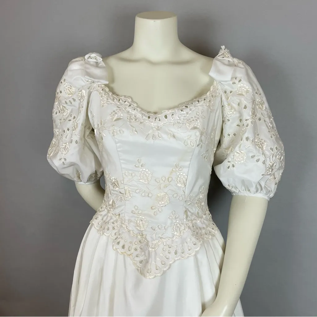 Vintage‎ 1950s Wedding Dress House of Bianchi Southern Belle Basque Waist Bows White Size XS - Image 5