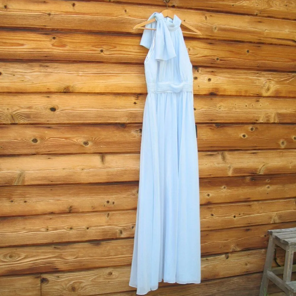 Mac Duggal 55035 Womens Blue High Neck Chiffon Gown with Bow - Image 6