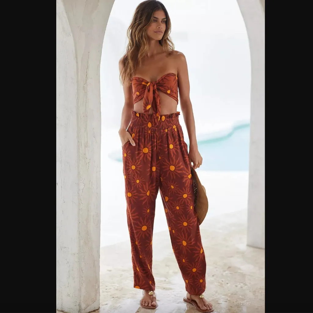 Beach Riot x Anthropologie Brown Sun Print Cover-Up Pants M - Image 2