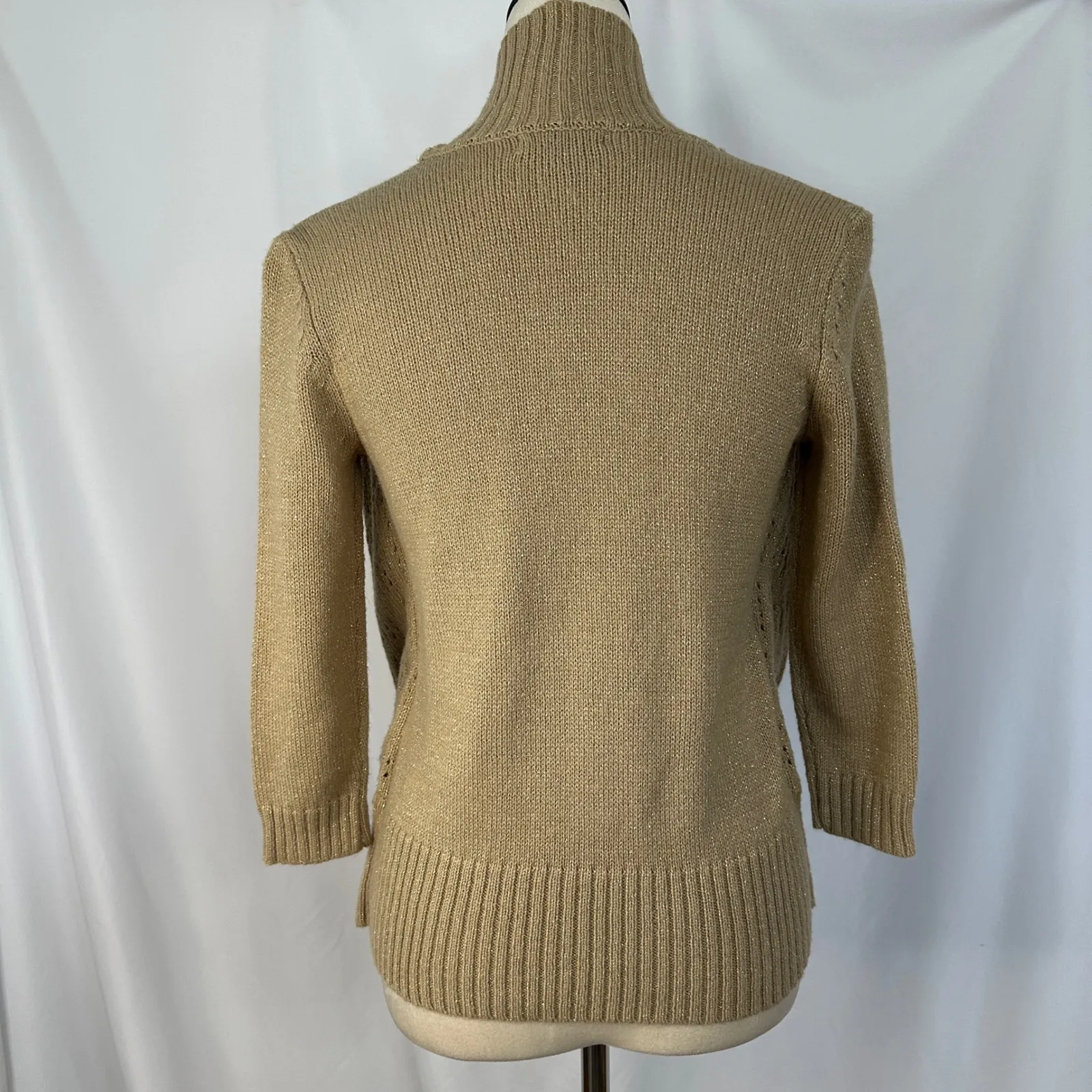 Laura Scott Petite Sweater Embellished Gold Knit Cardigan Women's‎ Small Petite - Image 6