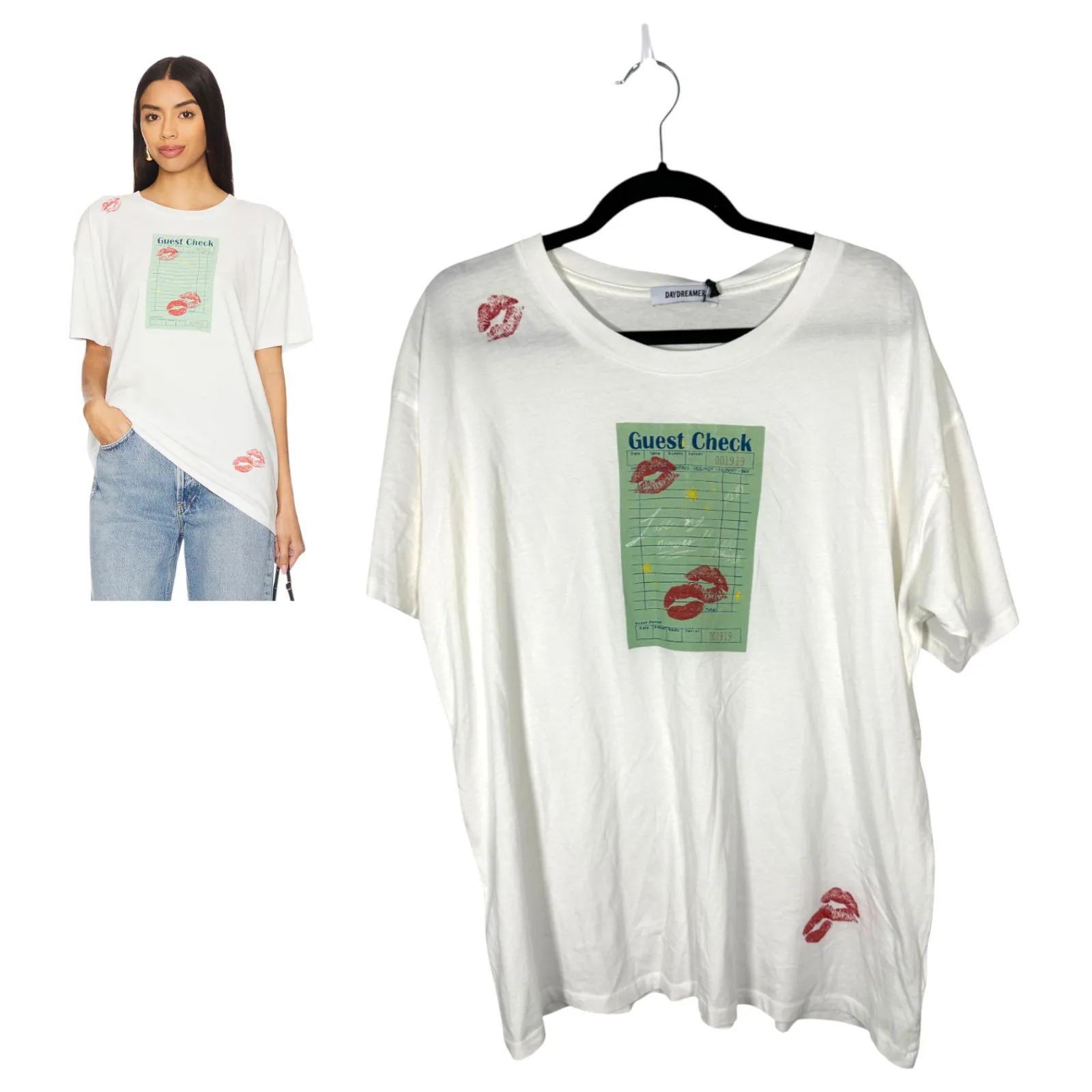 Daydreamer Guest Check Tee Short Sleeve White Shirt Oversized Medium NEW - Image 2