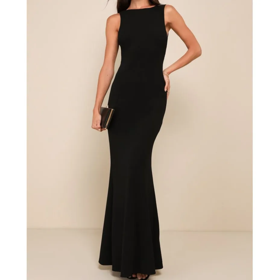 Lulus Love In Your Eyes Black Knotted Crew Neck Knit Mermaid Maxi Dress Small - Image 2