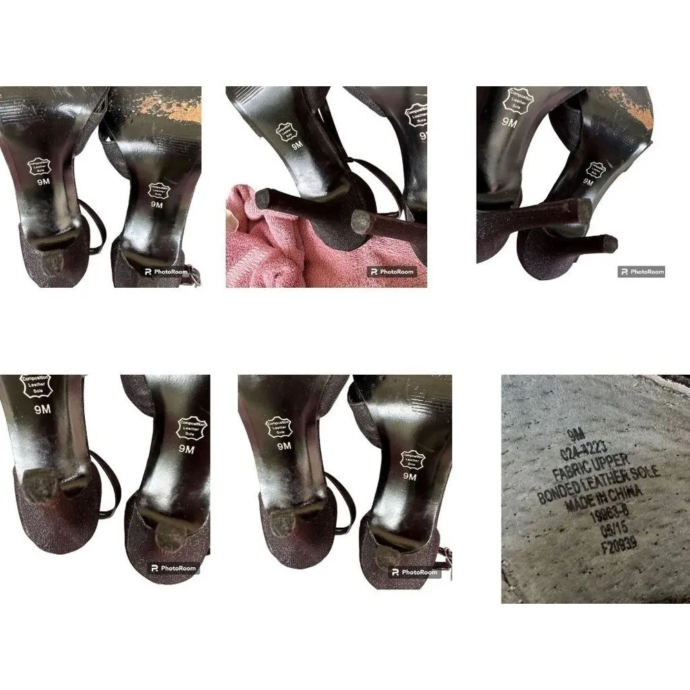 I Miller Black Stiletto High Heels 9M Black Bow Ankle Buckle Peep Toe Br… - Image 11