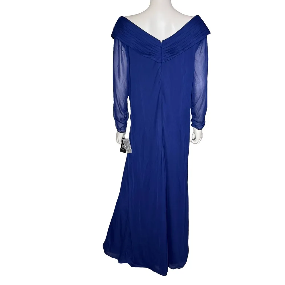 Alex Evenings Plus Size Portrait-Collar Side-Ruched A-Line Dress Blue Sz 18W - Image 6