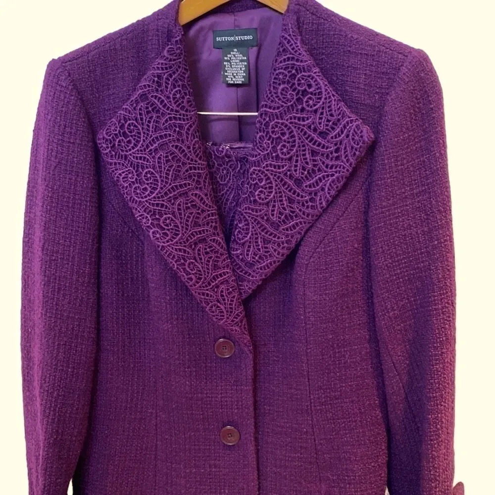 Sutton Studio Amethyst wool jacket and lace midi skirt suit. Size 10. NWOT. Purple - Image 12
