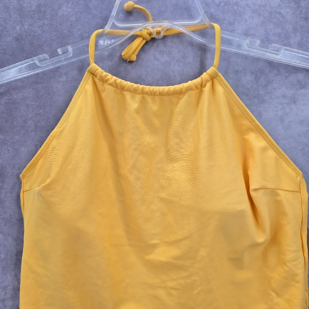 18. Yellow Halter Tankini Ruffle Tie Bikini Swimwear Top XL - Image 3