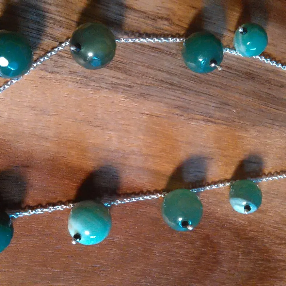 Green Agate and Thai Spinel Sterling Silver Necklace - Image 9