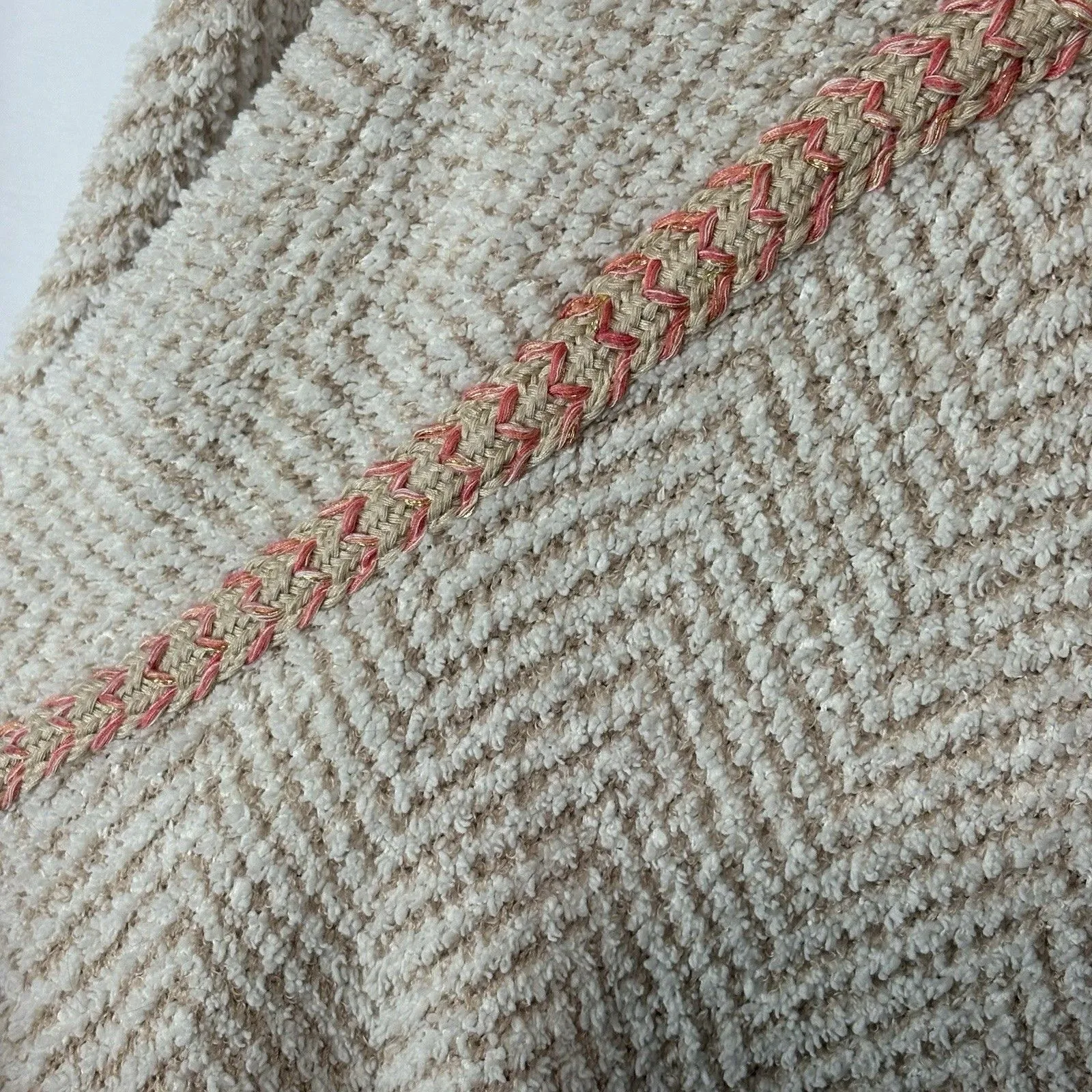 ANTHROPOLOGIE Saturday Sunday XL Cowl Neck Sweater Textured Chevron Cream Pink - Image 8