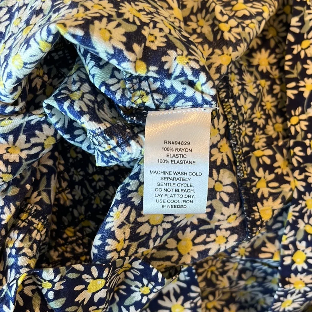 Planet Gold Midnight Blue Floral Long Sleeve Smocked Tiered Peplum Top Womens S - Image 14