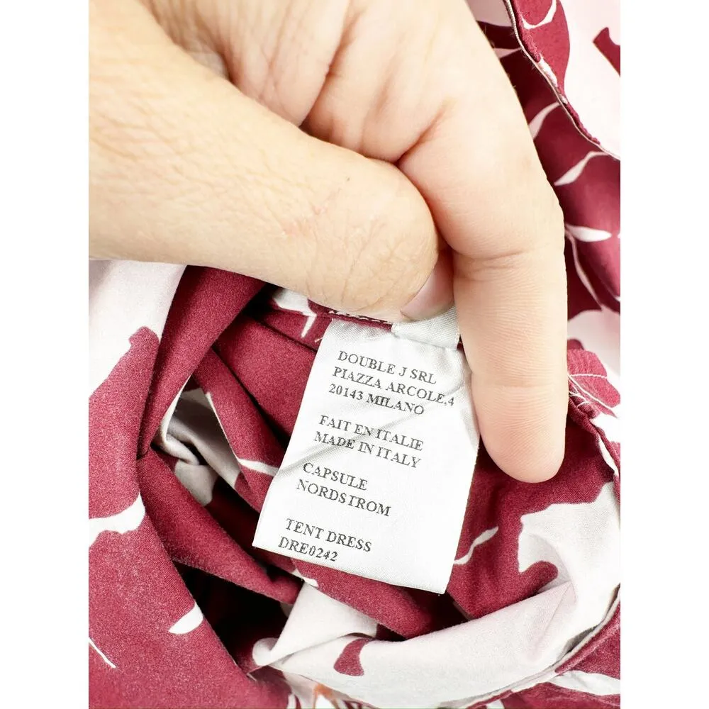 LaDouble J Selva Sleeveless Cotton Tent Dress Pink Red Monstera Tropical Leaf S - Image 8