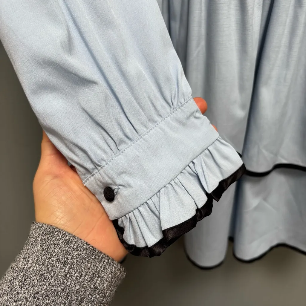 Sister Jane Rye Ruffle Long Sleeve Mini Dress in Pastel Blue XS - Image 4